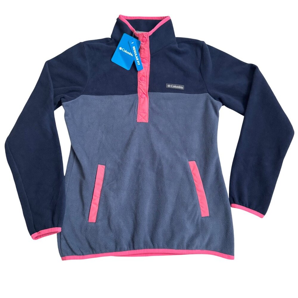 Columbia Womens XS Fleece Pullover Nocturnal & Camellia‎ Rose Half Snap Closure